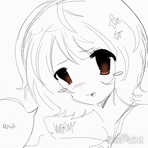 a black and white drawing of a girl with the word worms written on it