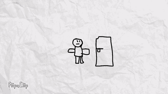 a drawing of a man standing next to a door with flipa clip written below it