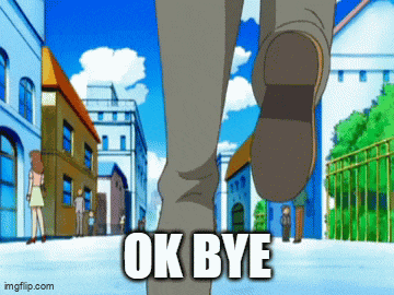 a picture of a person walking down a street with the words ok bye written on it