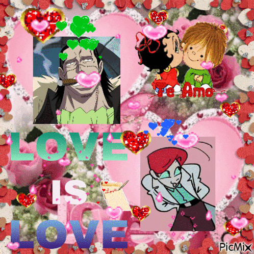 a collage of cartoon characters with the words love is love in the middle