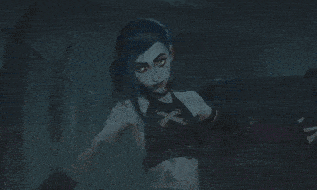 a girl with blue hair is wearing a black top with an x on the front