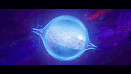 a blue sphere with a purple background is floating in the air