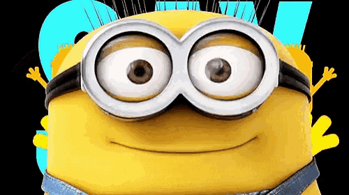 a close up of a minion wearing goggles and a denim collar