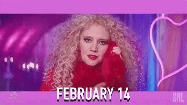 a woman in a red sweater is talking on a red phone on february 14