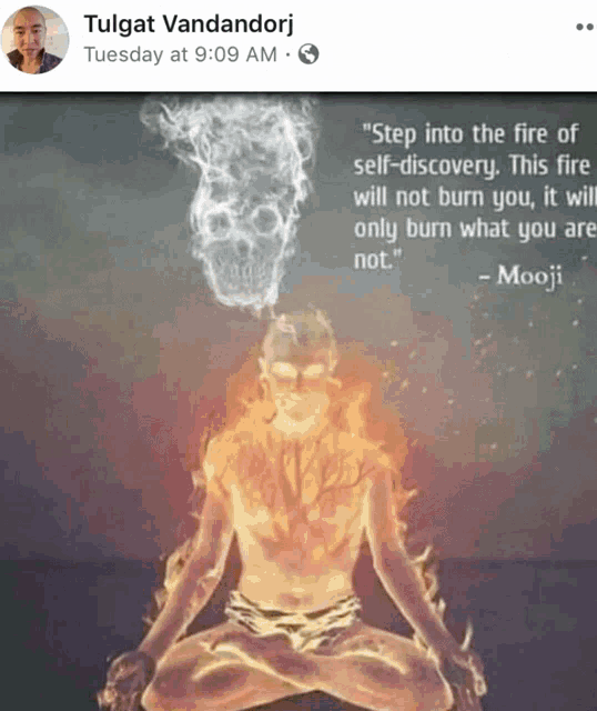 a facebook post by tulgat vandandorj with a picture of a burning man