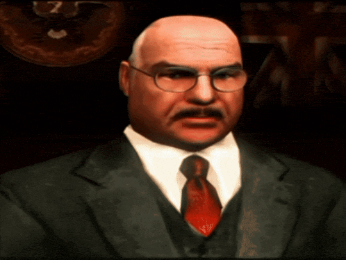 a bald man with glasses and a mustache is wearing a suit
