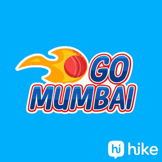 a blue background with the words go mumbai and a cricket ball