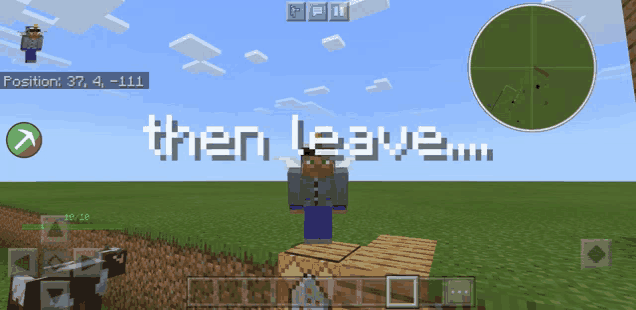 a screenshot of a minecraft game with the words then leave on the screen