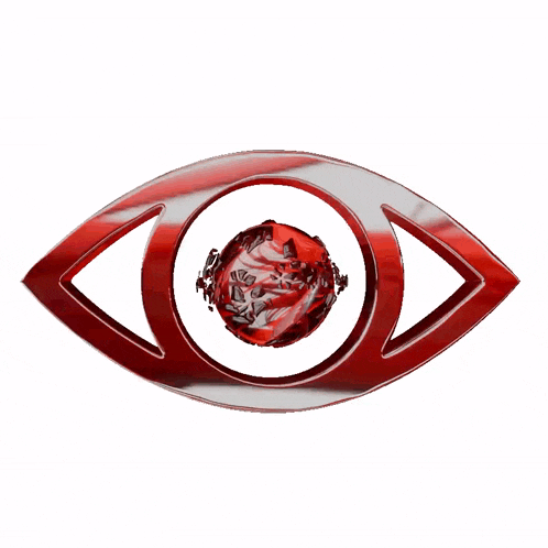 a silver and red eye with a red ball in the middle