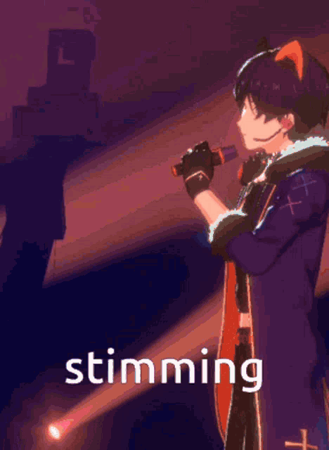 a cartoon character is singing into a microphone and the word stunning is on the bottom right