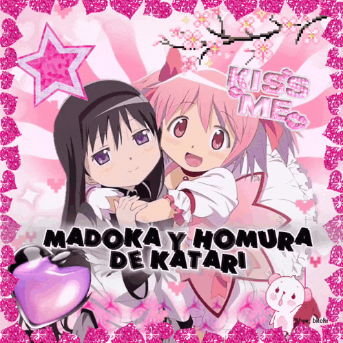 a picture of madoka y homura de katari with a pink background