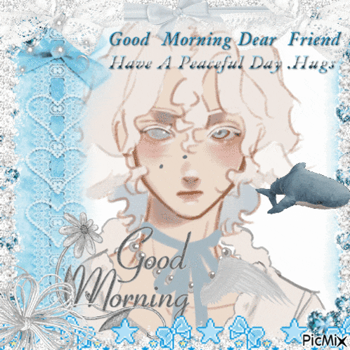 a good morning dear friend greeting card with a shark