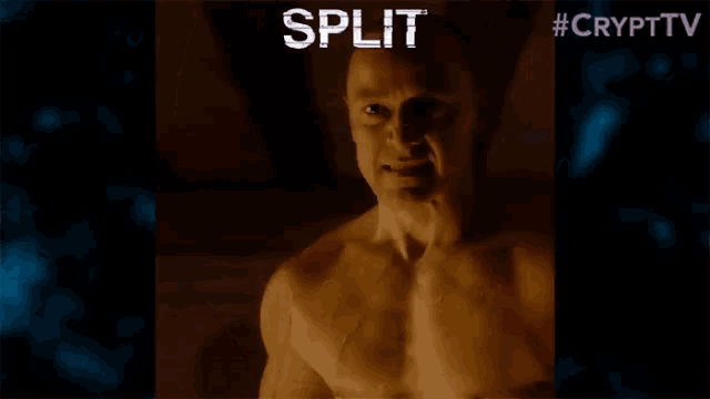 a man is standing in front of a sign that says split be