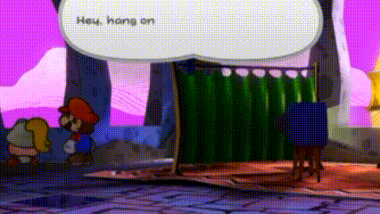 a cartoon scene with a speech bubble that says `` hey , hang on ''