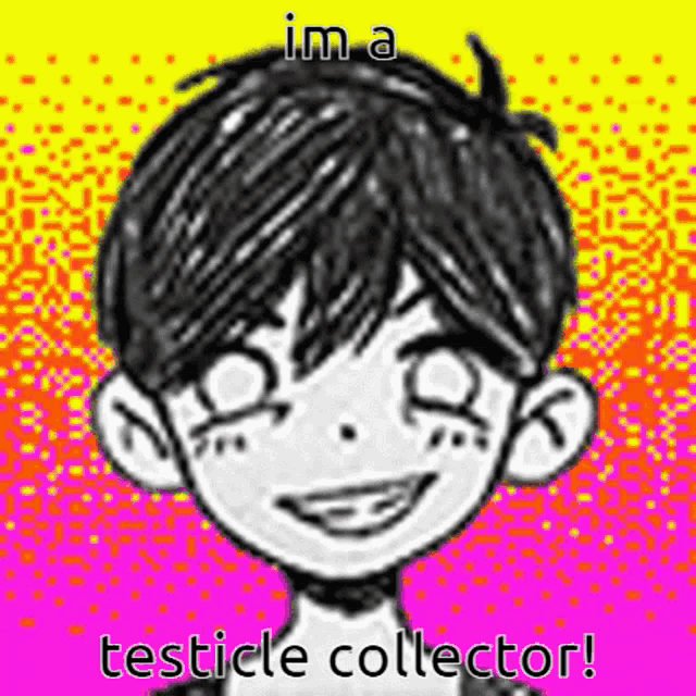 a black and white drawing of a boy with the words `` i 'm a testicle collector '' written on it