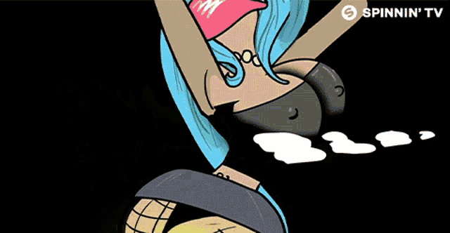 a cartoon of a girl with blue hair and the words blax on the bottom
