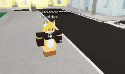 a cartoon fox is standing on a sidewalk in front of a building with the name joey written on it