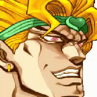 a pixel art drawing of dio from jojo 's bizarre adventure with a green heart on his head .