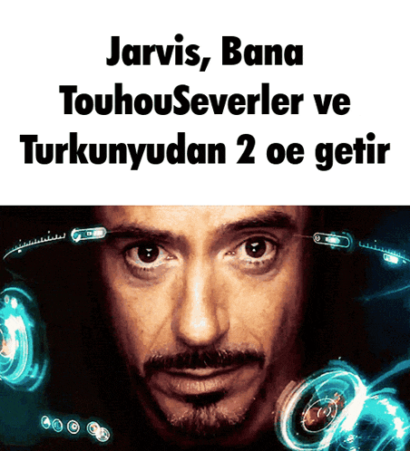 a picture of a man with the words jarvis bana touhouseverler ve turkunyadan 2 oe getir on the bottom