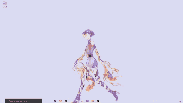 a computer screen shows a drawing of a girl with a purple background