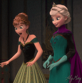 anna and elsa from frozen are standing next to each other with their hands on their chests