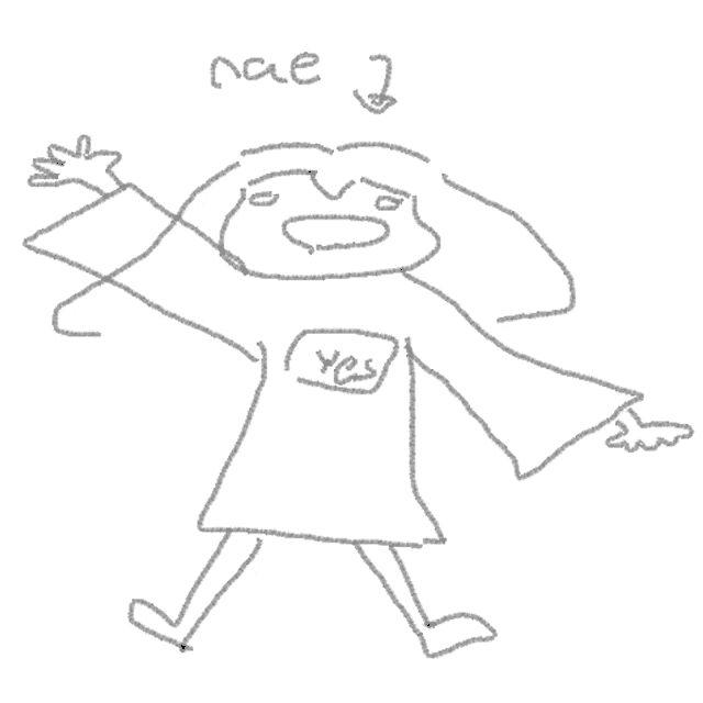 a drawing of a girl wearing a yes sweater