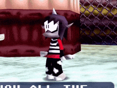 a video game character is standing in front of a sign that says " lol all the time "