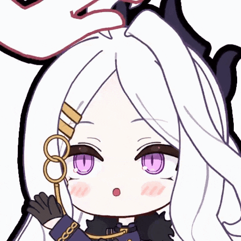 a cartoon drawing of a girl with purple eyes and a heart on her head
