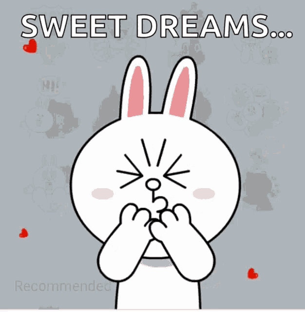 a cartoon of a rabbit with red hearts around it and the words sweet dreams