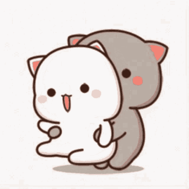 a couple of cartoon cats hugging each other .
