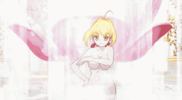 a naked anime character is taking a bath