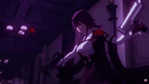a woman in a video game is holding a gun in her hand .
