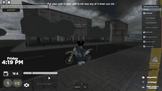 a screenshot of a video game that says put your cash in your safe to not lose any of it when you die 4:19 pm