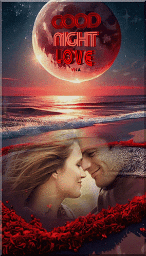 a picture of a man and woman kissing with the words good night love on the bottom