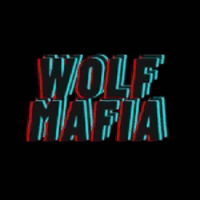 a wolf mafia logo with red and blue letters