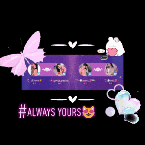 a purple background with a pink butterfly and hearts and the words #always yours