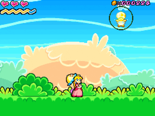 a video game screen shows princess peach standing in front of a huge egg