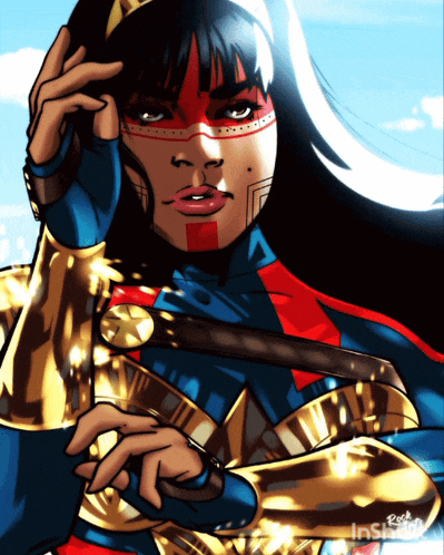 a drawing of a woman in a superhero costume has the name rick on the bottom right