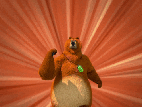a cartoon monkey with a green pendant around its neck