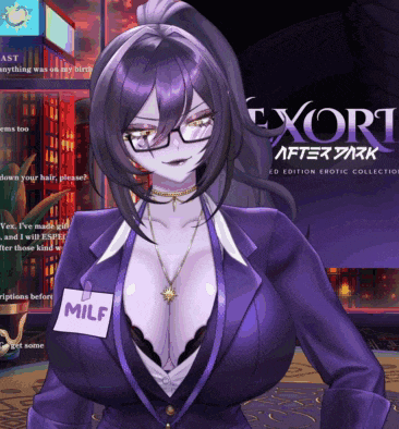 a woman with glasses and a name tag that says ' milf ' on it