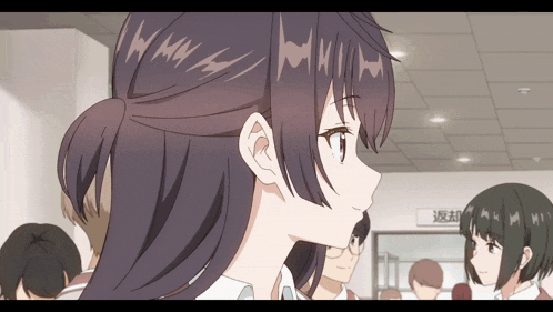 a girl in a ponytail stands in front of a sign that says ' a '