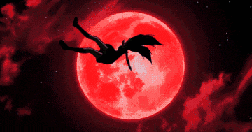 a pixel art of a woman falling in front of a full moon