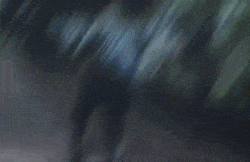 a blurry image of a person walking through a forest