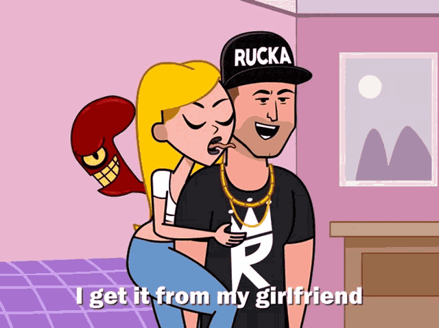 a cartoon of a man wearing a black hat that says rucha