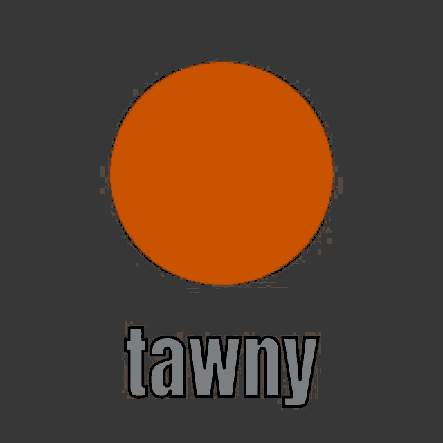 an orange circle with the word tawny underneath