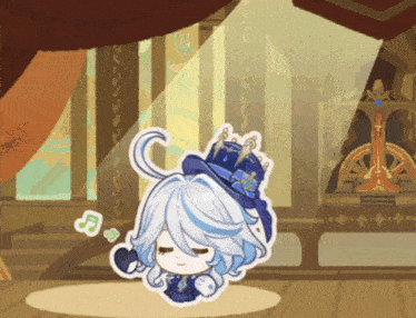 a cartoon drawing of a girl wearing a blue hat with a crown on it