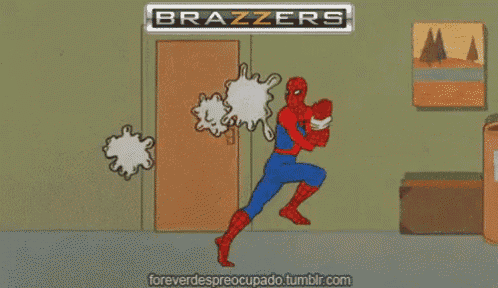 a cartoon of spider-man running with brazzers written on the bottom