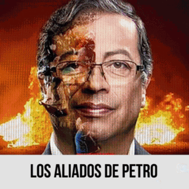 a picture of a man with glasses and the words los aliados de petro on the bottom
