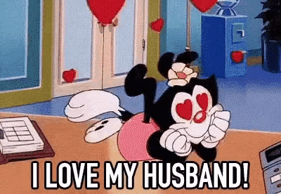 a cartoon character says `` i love my husband ''