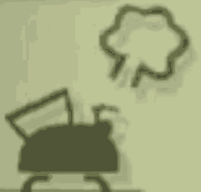a shadow of a tea kettle on a table with a cloud above it .